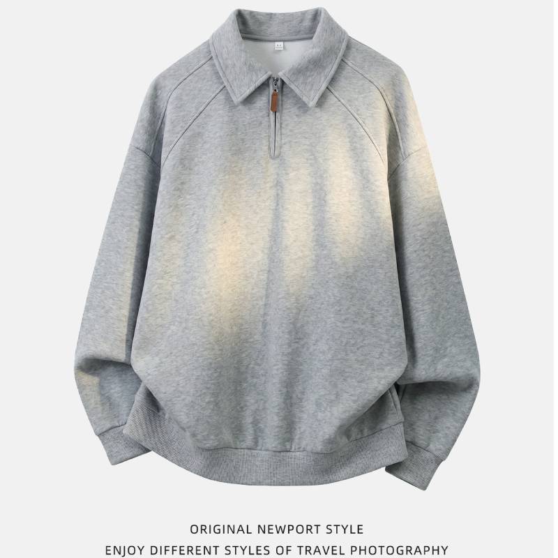 Classic American Style Polo Collar Sweatshirt For Men With Cotton Blend Comfortable Fit Casual Wear