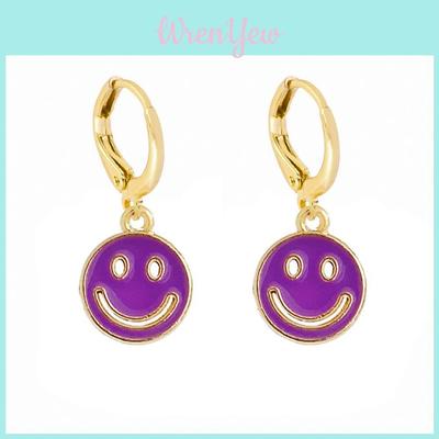 Trendy Geometric Alloy Smiley Earrings Fashionable Multicolor Hollow Design