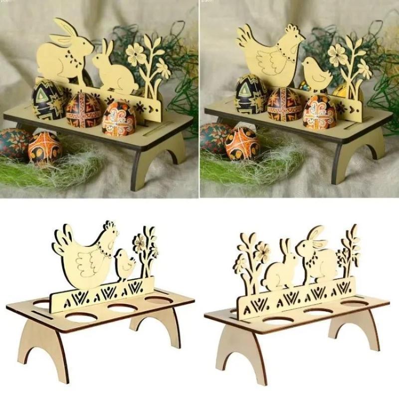 1 Pcs DIY Rabbit Chick Easter Eggs Tray Wooden Cute Party Decoration Home Decoration House Decoration Creative Wholesale