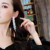 New Classic Shiny Crystal Clip on Earrings Ladies Exaggerated Long Tassels Colorful Rhinestone Non Pierced Earrings Jewelry