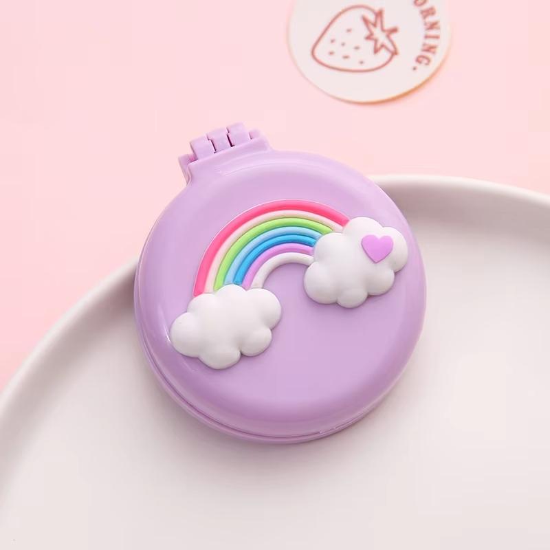 

Cute Folding Mini Pocket Hair Comb With Mirror For Women And Girls Round Hair Brush Compact Travel Size Hair Massage Comb