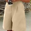 Ladies Summer Wide Leg Short Pants Trousers Women Casual Shorts High Waist Straight Loose Button Pocket Solid Color Office Wear