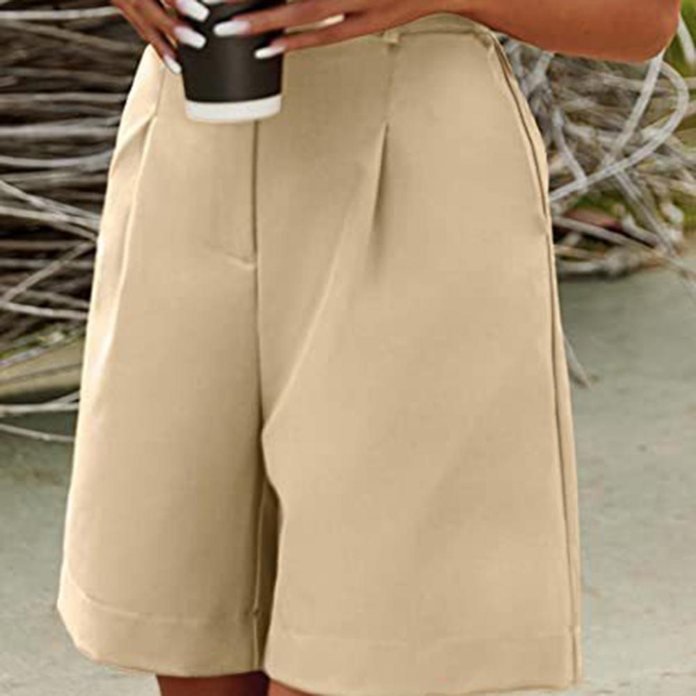 Ladies Summer Wide Leg Short Pants Trousers Women Casual Shorts High Waist Straight Loose Button Pocket Solid Color Office Wear