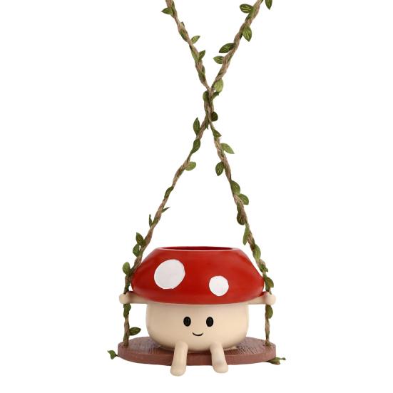 Hanging Planter Pot Indoor Outdoor Decorative Swing Flowerpot Cute Cartoon Mushroom Shaped Vase Ornament