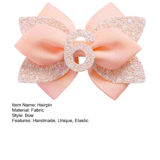 Pink Birthday Hair Bow for Baby 1-6 Years Glitter Sequin Party Hairpin Satin Ribbon Bow with Elastic Tie & Metal Clip Sparkling Number Hair Accessory