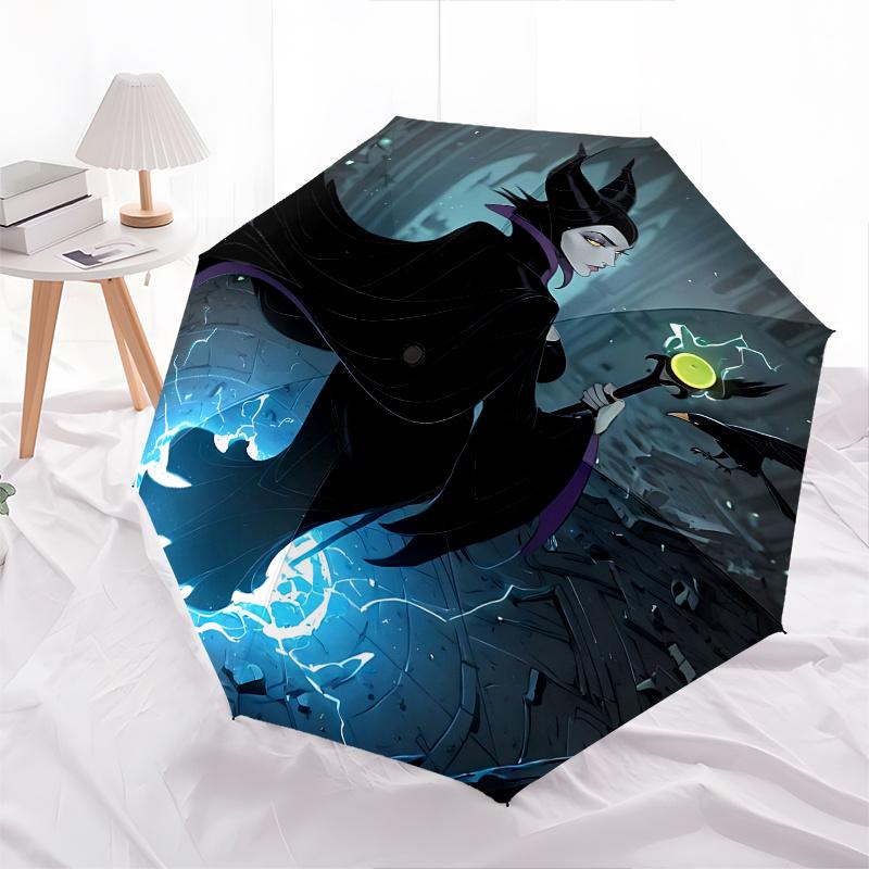 Maleficent, Sorceress Automatic Opening and Closing Umbrella - 8 Ribs Portable Folding Umbrella with Plastic Handle, Suitable for Leisure an