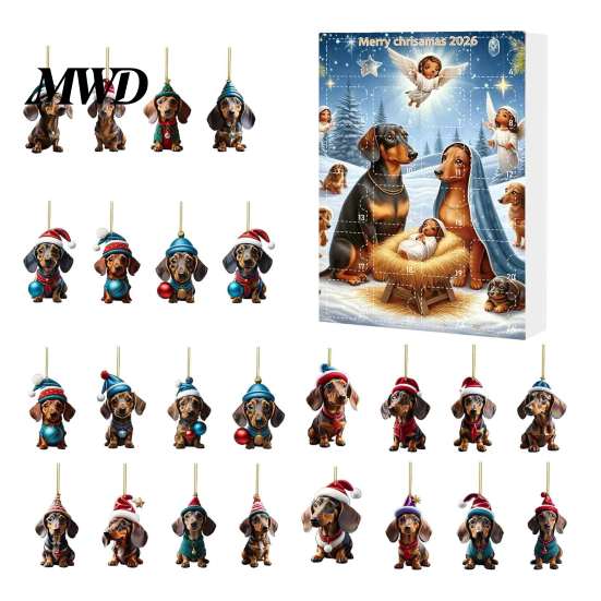 Carini Ornamenti Appesi per Animali Domestici Calendario dell'Avvento Bassotto 2026, 24 Giorni Ciondolo Acrilico 2D Calendario Conto alla Rovescia per le Feste di Natale Calendario, Cane da Collezione