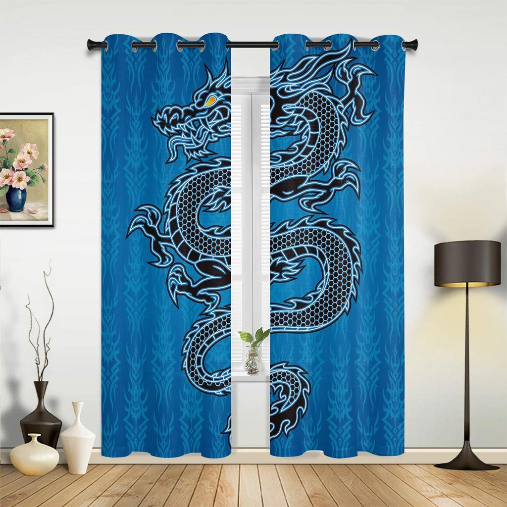 Retro Mechanical Gear Clock Blue Hall Curtains Living Room Kitchen Boy Girl Bedroom Long Window Curtain Cortinas Home Decor Polyester Ideal For
