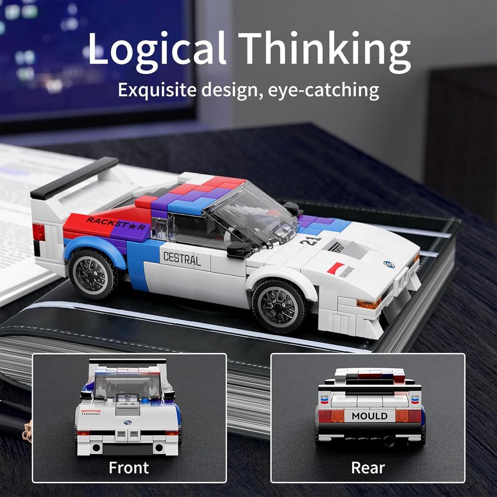 Klocki konstrukcyjne samochodu wyścigowego Speed Champion, Klocki konstrukcyjne M1, Zabawka konstrukcyjna z gablotą, Model samochodu (363 sztuki)