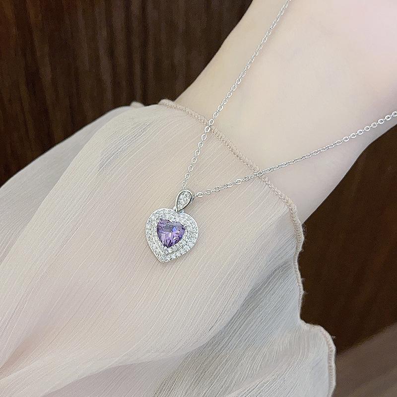 Diamond-Encrusted Zircon Love Light Luxury Necklace Niche Design Sense Female Purple Collarbone Chain Jewelry Girl Send Girlfriend