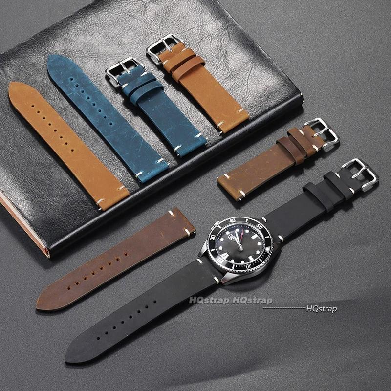 Cinturino Orologio in Pelle Fatto a Mano 18mm 20mm 21mm 22mm 24mm Braccialetto Morbido Vintage Cinturino Orologio in Pelle di Vacchetta per Smartwatch Seiko