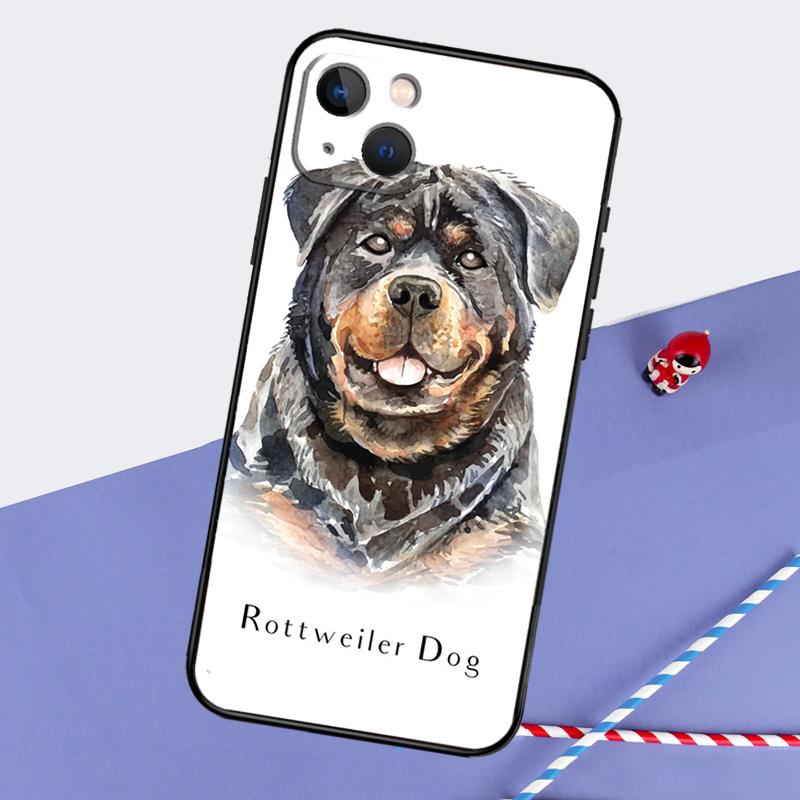 

Cartoon Rottweiler Dog Phone Case For iPhone 16 15 Pro Max 12 13 Mini 11 14 Pro Max XR 16 15 Plus 16e Cover Coque iPhone 11 Pro