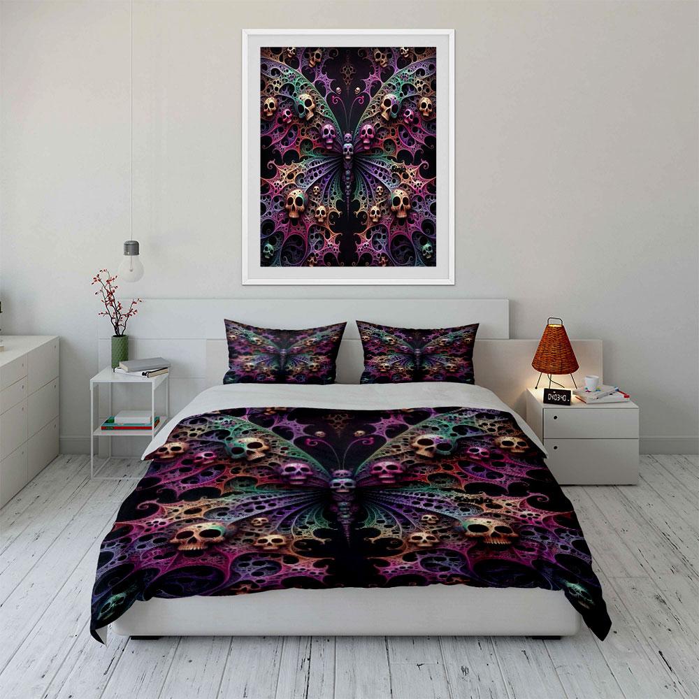 Butterfly Skull Art Decor Set Soft Comfortable Duvet Cover Bedding Set Included 1*Duvet Cover & 2*Pillowcases, Gift