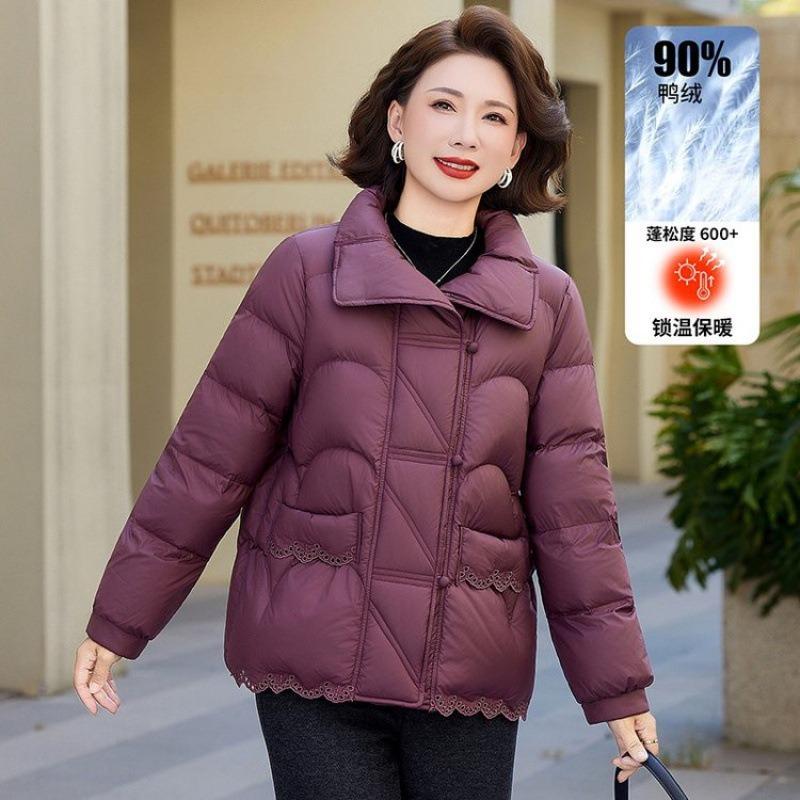 Middle mother winter duck down new women's coat down jacket in the elderly winter solid color warm top