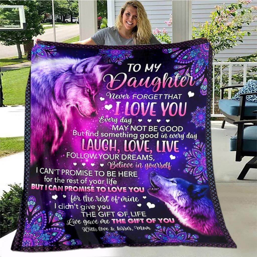 Personalized Blanket Dad Mom To Daughter Blanket  Lion Wolf Tiger Blanket  Sofa Bed Blanket From Family