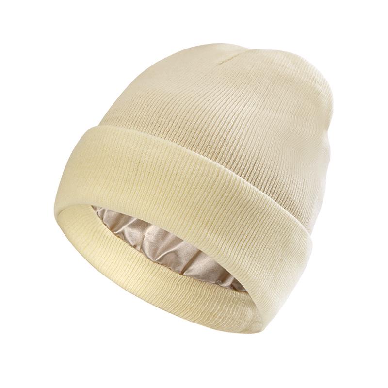 European-American Autumn/Winter Silk Satin Knitted Hat: Hairstyle Protection & Warmth