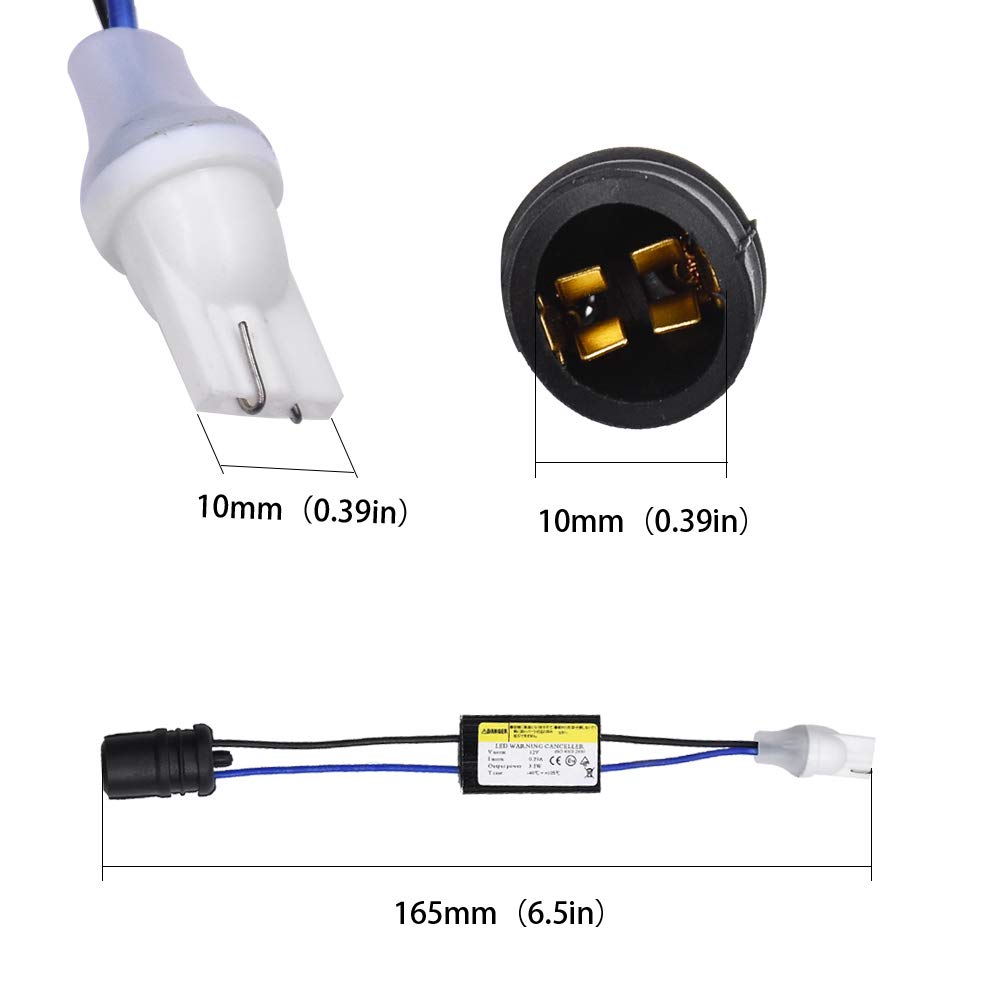 YUNPICAR T10 W5W Warning Light Warning Light with Built-in Warning Canceller, Wedge Socket, , 2 Pack (t10 Bulb-Off Warning Light)