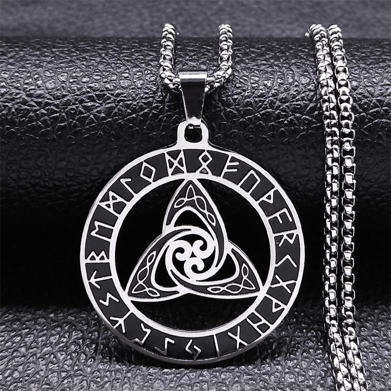 Wicca Crescent Moon Knot Stainless Steel Necklace for Women Men Witch Celtic Trinity Knot Necklaces Jewelry collier N8152S01