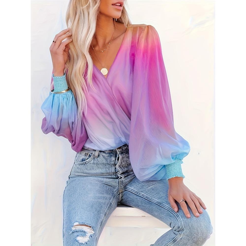 Spring-Summer New Amazon Gradient Sheer Chiffon Fashion Print Pullover Shirt for Women