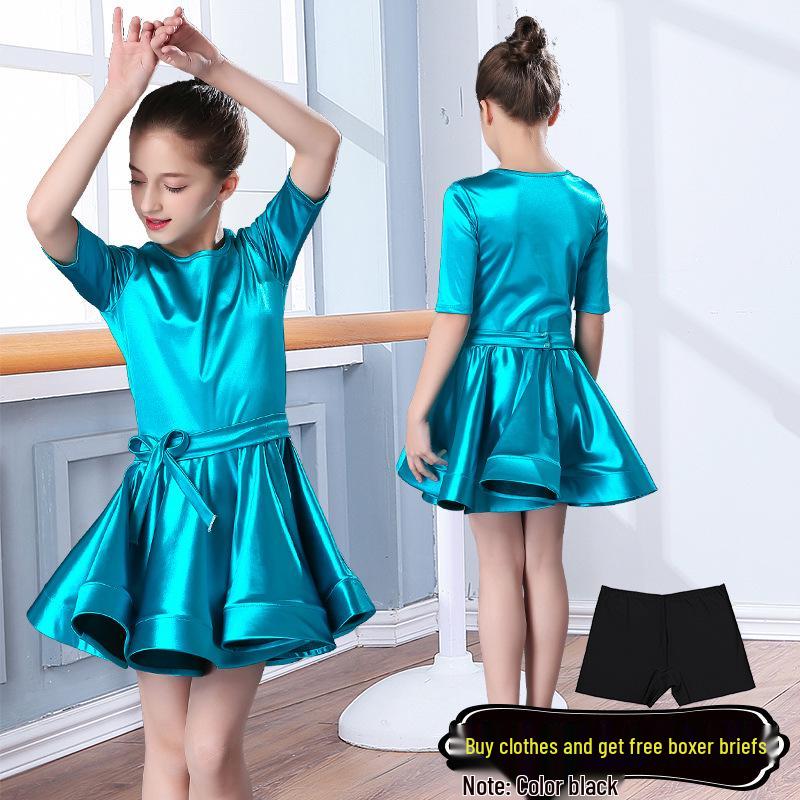 Mid-Sleeve Latin Dance Skirt for Girls – Competition & Performance-Grade Dancewear