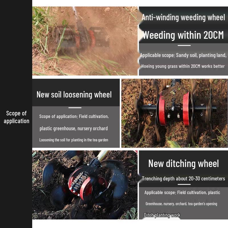 Atașament Multifuncțional de Dezburuienat cu Roată pentru Motocoasă pentru Cosit și Săpat