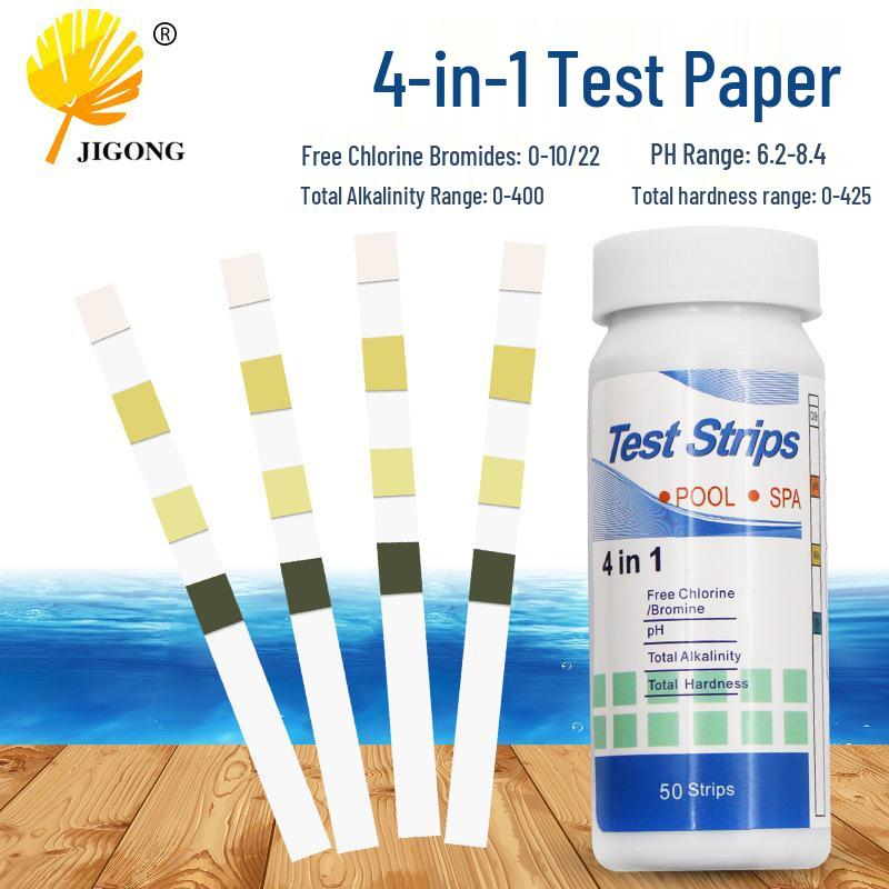 4-in-1 Water Quality Test Strips: pH, Chlorine, and More - 50 Strips per Bottle for Aquarium & Pool Testing.