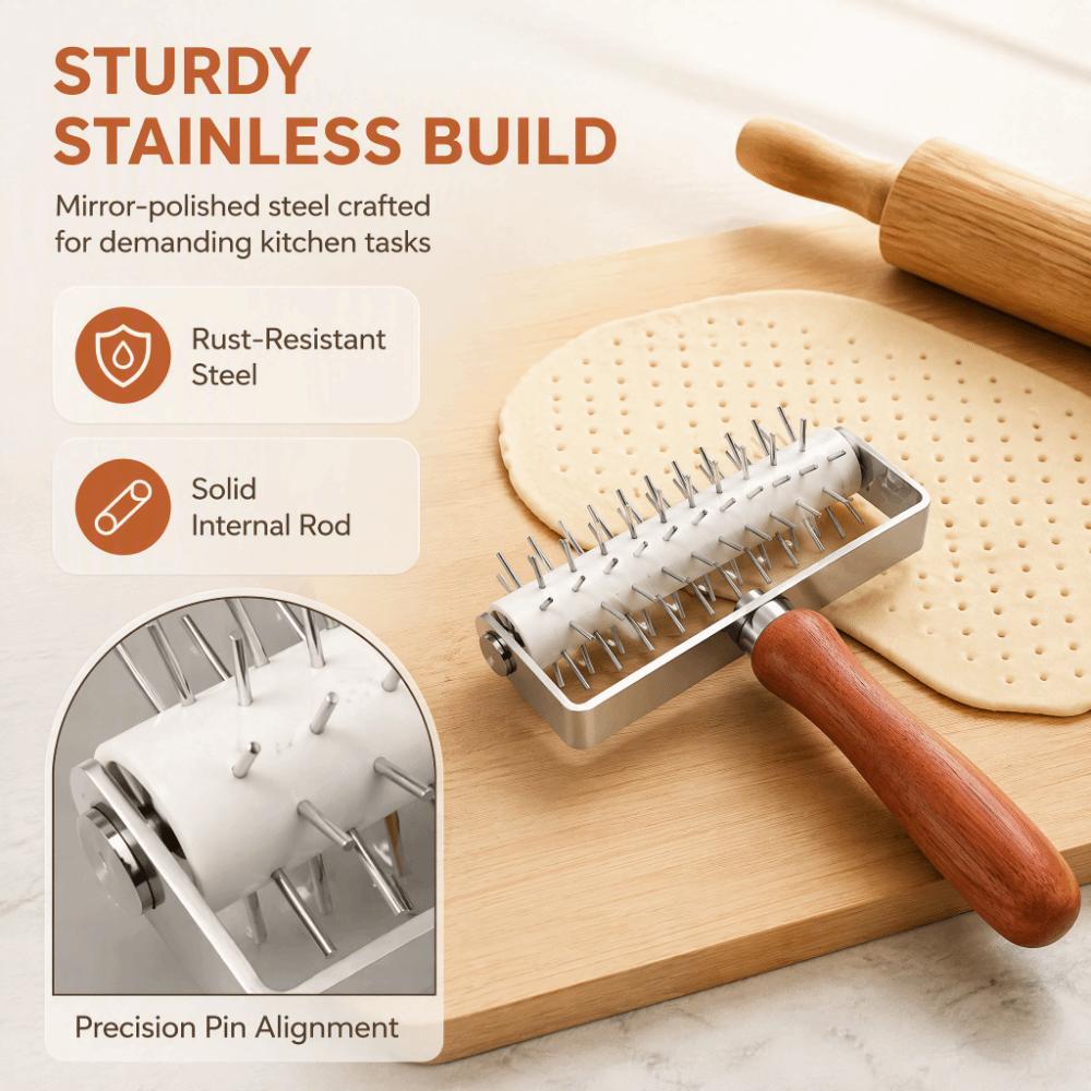 Mirror Polish Dough Docker Wooden Handle Pizza Dough Roller Practical Baking Tool Bread Baking