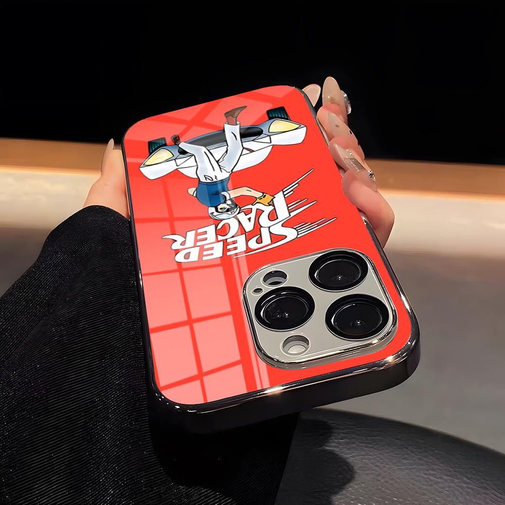 Speed Racer Phone Case Luxury Glass Phone Case For IPhone 17 16 15 14 13 12 11 Pro Max Plating Frame Cover