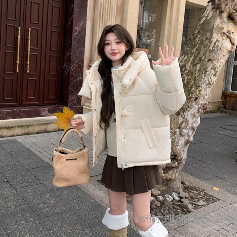 Corner buckle cotton-padded clothes for women's new winter small hooded cotton-padded jackets, loose and thickened cotton-padded jackets, short jac