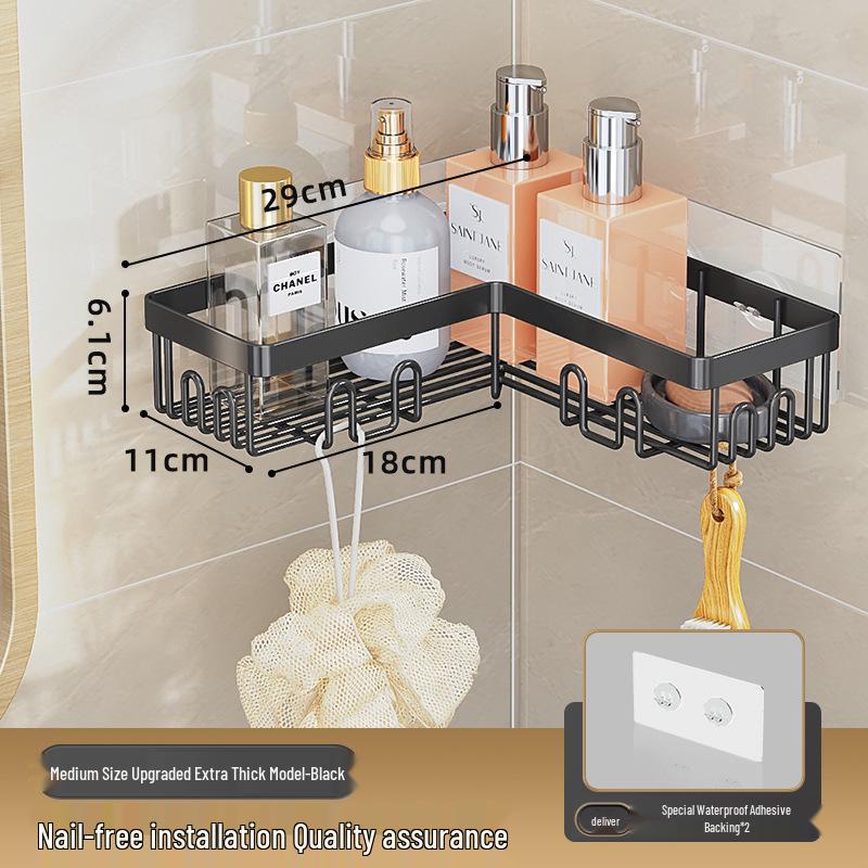 Non-Drill Wall-Mounted Bathroom Shelf: Double-Layer Movable Storage for Toiletries
