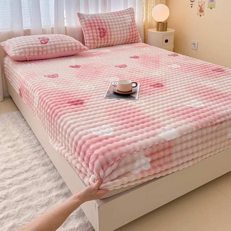 Warm Thick Bed Sheet for Winter Single/Queen/King Fleece Pluffy Fitted Bed Sheet Cartoon Mattress Cover(pillowcase need order)