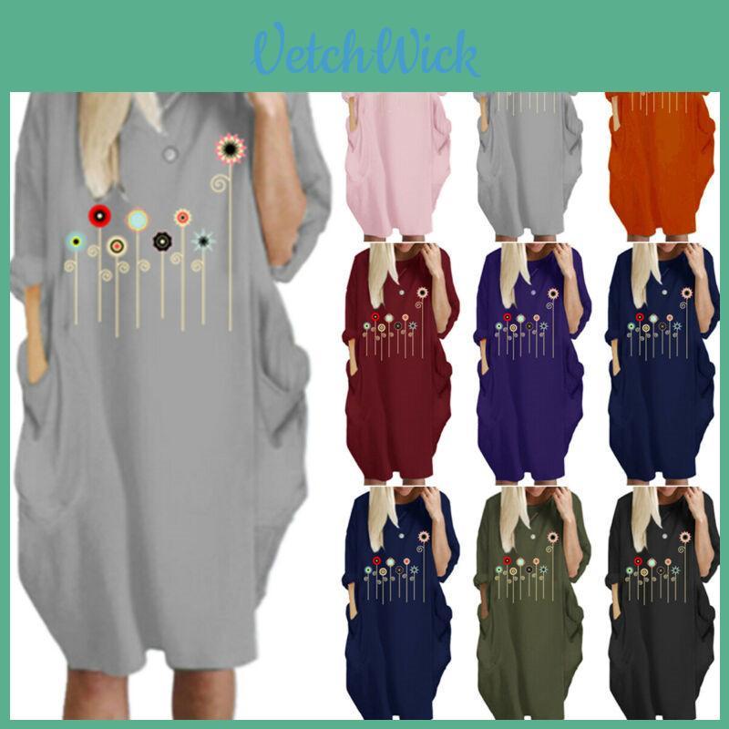 Women Dress Pullover Stylish Loose Fit Short Sleeve Casual Dress With Pocket