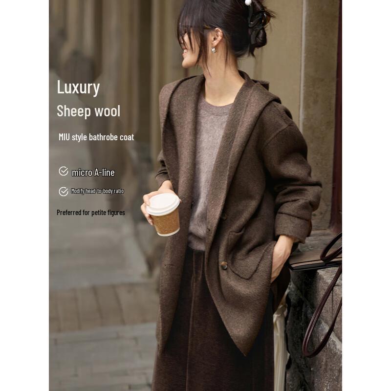 

Женское шерстяное двустороннее пальто-кейп с капюшоном One Size