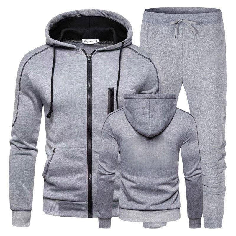 Men's Casual Sports Cardigan Zipper Hoodie & Sweatpants Set with Velvet