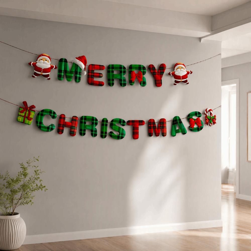 Multicolor Christmas Flag Cartoon Print Christmas Bunting Banners  Outdoor Indoor
