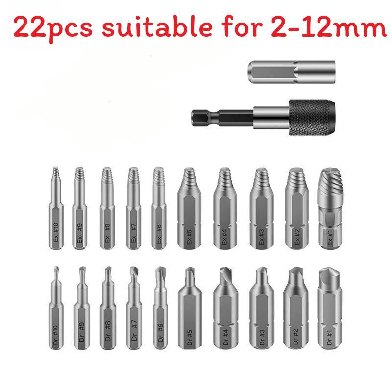 Tungsten Steel Screw Extractor Set With 22 Pieces For Removing Broken Bolts And Damaged Screws