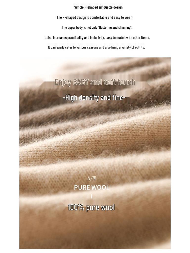 Women's 100% Wool Thickened Saddle Shoulder Sweater – Soft and Warm Half-High Neck Knitwear for Autumn and Winter