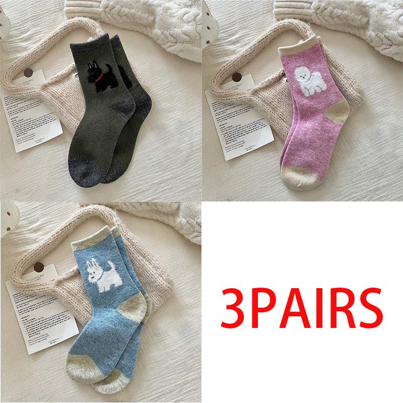 Women's Fashion Japanese Style Middle Tube Wool Socks 100 % Cotton Fashion Kawaii Cartoon  Female Dogs Casual Funny Cute Hosiery