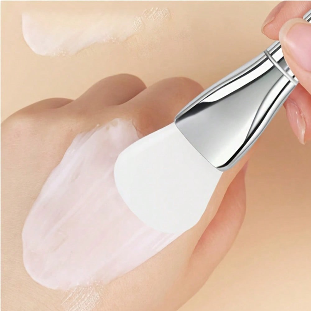 1pcs Full Skin Universal Double-Layer Silicone Facial Mask Brush, Metal Handle, Two Tone, Apply Cleaning Two In One Beauty Tool