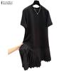 ZANZEA Women Casual Round Neck Summer Short Sleeve Patchwork Dress