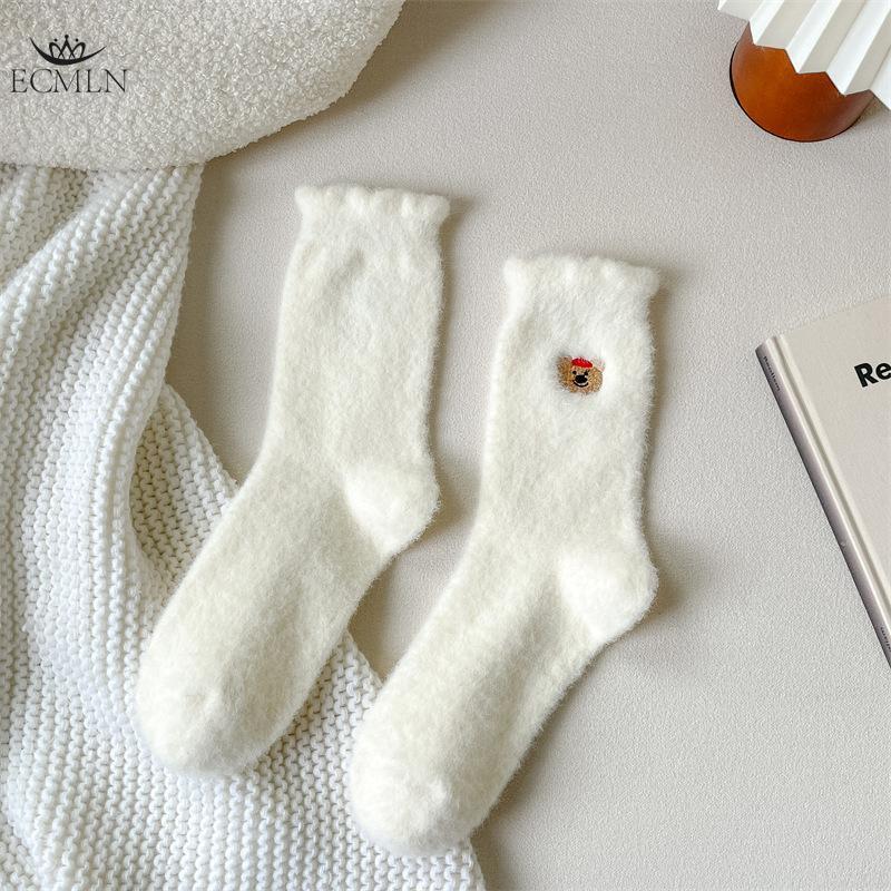 Mink Velvet Socks for Women Autumn and Winter Thickened Velvet Warm Home Sleep Socks Women's Mid-tube Socks