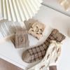 Brown design embroidered mid-calf socks