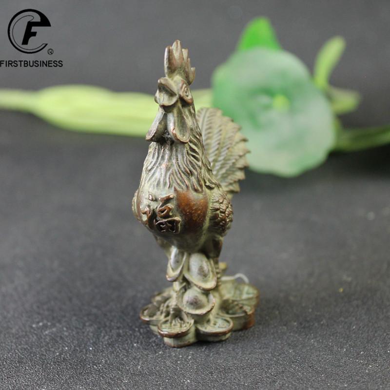 Antique Copper Blessing Cock Figurines Miniatures Desktop Ornament Vintage Lucky Animal Chicken Statue Decors Crafts Accessories