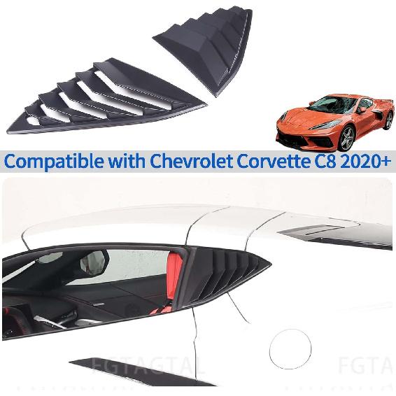 Rear Side Window Louver Cover Compatible with Chevrolet Corvette C8 2020-2025, Rear Window Shutters Trim Cover, Air Vent Scoop Shades Trim