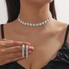 Pearl  Flower Necklace Earring Set Simple Everything Choker Clavicle Chain Earring Set