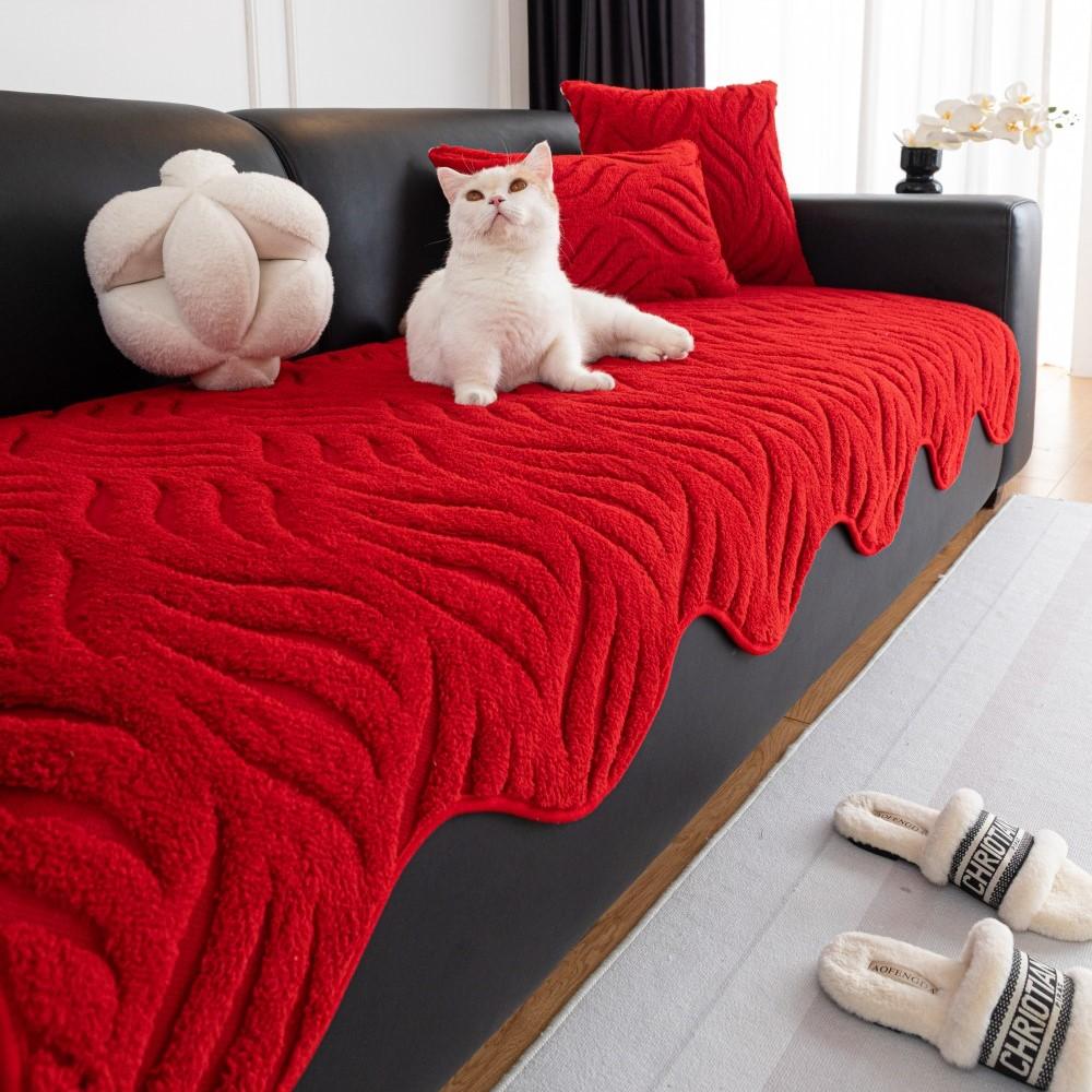 Solid Sofa Cushion Winter Plush Non-Slip Sofa Throw Cover Soft Fuzzy Furniture Protector Couch Pad Irregular Fleece Thick Mats