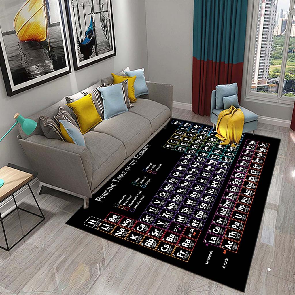 3D Periodic Table of Elements Carpet for Living Room Students Bedroom Area Rug Non-slip Floor Rug Mat Educational Mat Home Decor