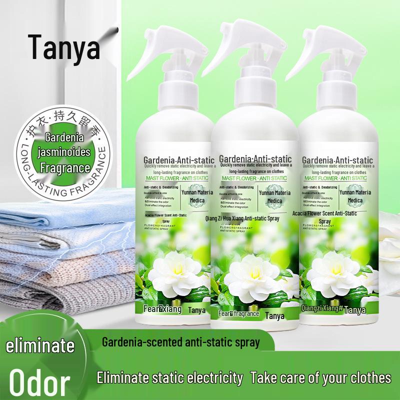 

Explore Ya Gardenia Anti-static Spray: Quick Static Removal, Long-lasting Fragrance, Smoke Smell Eliminator for Clothes, Rooms, Hair, and Sweaters. No