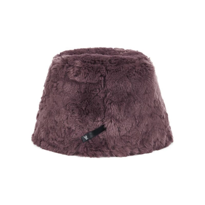 VARZAR Fur Long Label Solid Drop Bucket Hat Burgundy