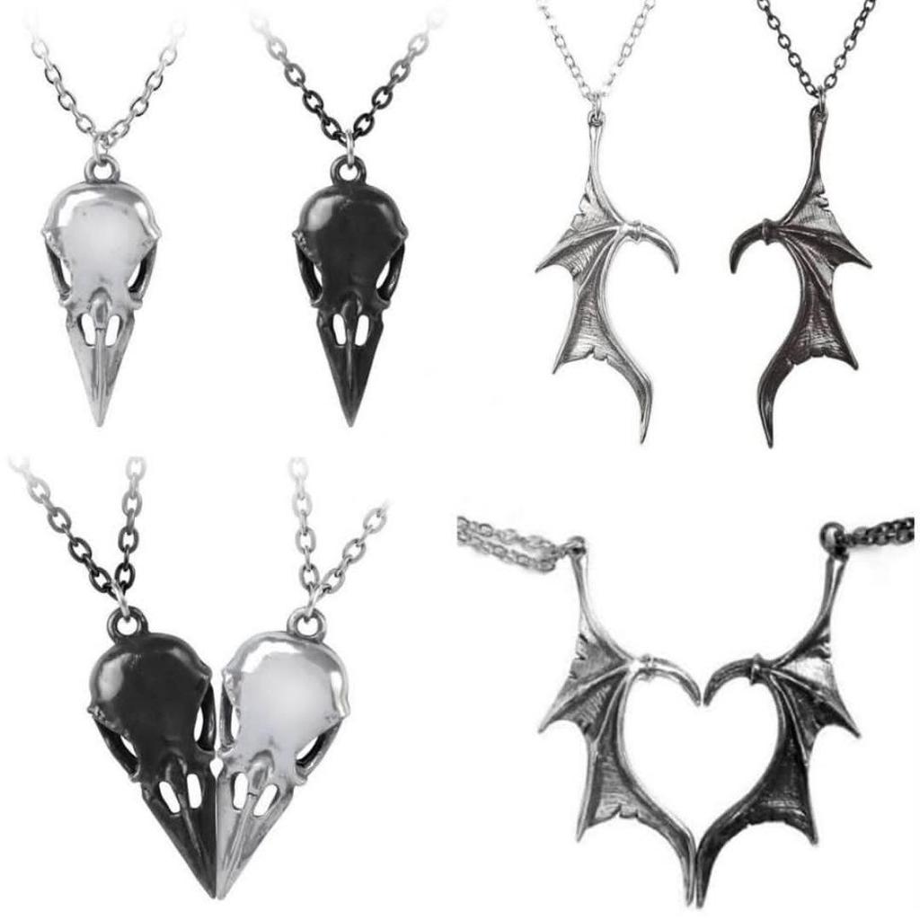 Retro Gothic Punk Skull Necklace with Demon Bat Wings
